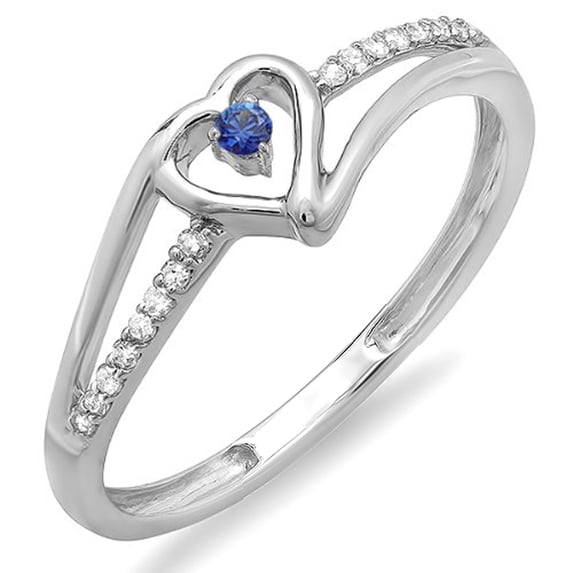 Dazzlingrock Collection 18K Round Blue Sapphire And White Diamond Bridal Heart Split Shank Engagement Ring, White Gold, Size 6.5