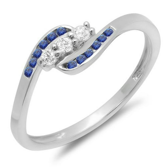 Dazzlingrock Collection 18K Round Blue Sapphire And White Diamond Ladies Anniversary Promise Wedding Ring, White Gold, Size 8