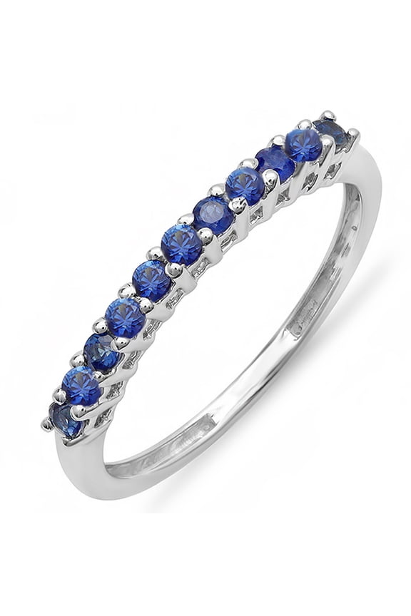 Collection 18K Round Blue Sapphire Anniversary Stackable Wedding Band 1/3 CT, White Gold, Size 5