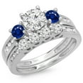thumbnail image 1 of Dazzlingrock Collection 18K Round Blue Sapphire & White Diamond Ladies Bridal 3 Stone Engagement Ring Set, White Gold, Size 6.5, 1 of 1