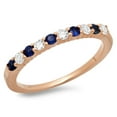 thumbnail image 1 of Dazzlingrock Collection 18K Round Blue Sapphire & White Diamond Ladies Stackable Wedding Band, Rose Gold, Size 4, 1 of 1
