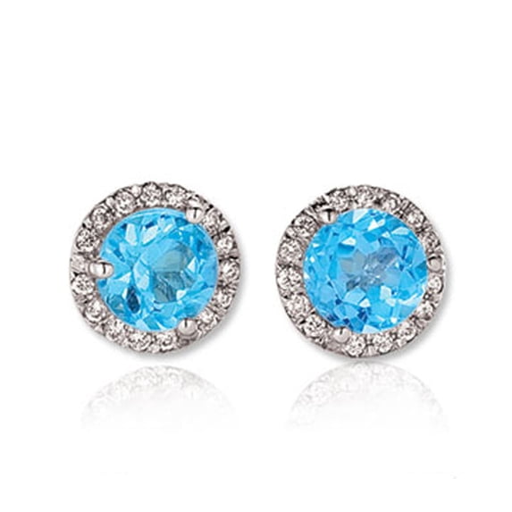Dazzlingrock Collection 18K Round Blue Topaz & White Diamond Ladies Halo Style Stud Earrings, White Gold