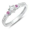 thumbnail image 1 of Dazzlingrock Collection 18K Round Pink Sapphire And White Diamond 3 Stone Bridal Engagement Promise Ring, White Gold, Size 5, 1 of 1
