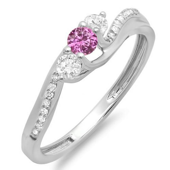 Dazzlingrock Collection 18K Round Pink Sapphire And White Diamond 3 Stone Swirl Bridal Engagement Ring, White Gold, Size 7
