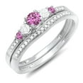 thumbnail image 1 of Dazzlingrock Collection 18K Round Pink Sapphire And White Diamond 5 Stone Bridal Engagement Ring Set, White Gold, Size 5, 1 of 1