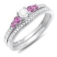 thumbnail image 1 of Dazzlingrock Collection 18K Round Pink Sapphire And White Diamond 5 Stone Bridal Engagement Ring Set, White Gold, Size 6, 1 of 1