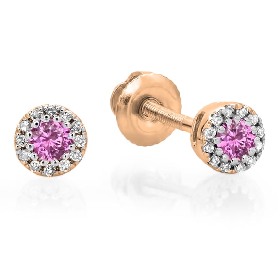 Dazzlingrock Collection 18K Round Pink Sapphire & White Diamond Cluster Halo Stud Earrings, Rose Gold
