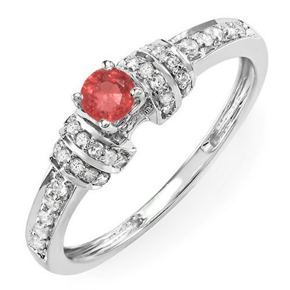 Dazzlingrock Collection 18K Round Ruby And White Diamond Ladies Engagement Bridal Ring, White Gold, Size 6.5