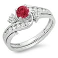 thumbnail image 1 of Dazzlingrock Collection 18K Round Ruby And White Diamond Ladies Swirl Bridal Engagement Ring Matching Band Set, White Gold, Size 5, 1 of 1