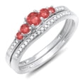 thumbnail image 1 of Dazzlingrock Collection 18K Ruby And White Diamond Ladies 5 Stone Bridal Engagement Ring Matching Band Set, White Gold, Size 6, 1 of 1