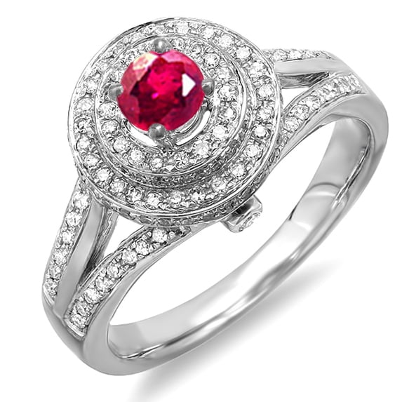 Dazzlingrock Collection 18K Ruby & White Diamond Halo Split Shank Vintage Engagement Ring, White Gold, Size 6.5