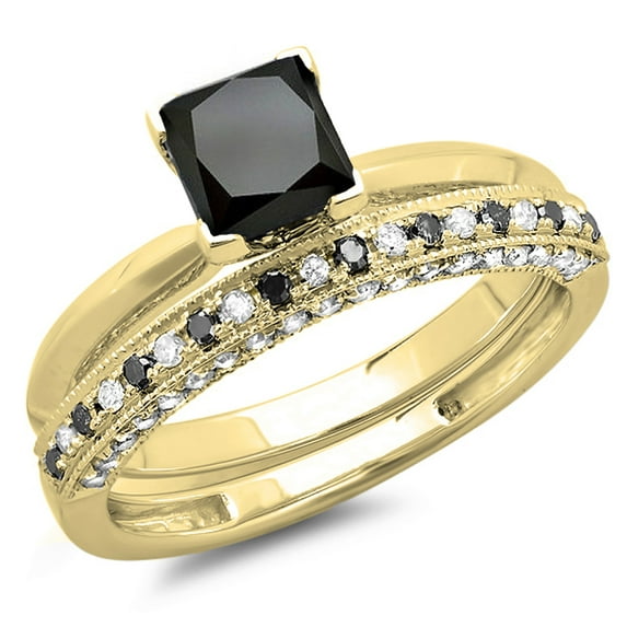 Dazzlingrock Collection 2.00 Carat (ctw) 10K Black & White Diamond Ladies Bridal Engagement Ring Set 2 CT, Yellow Gold, Size 8.5