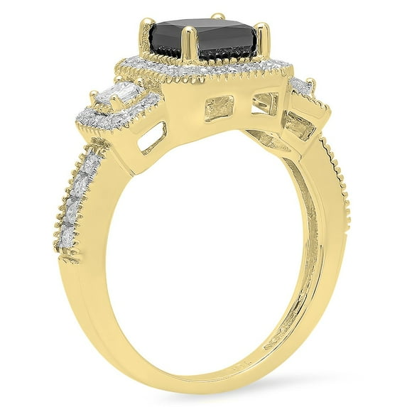 Dazzlingrock Collection 2.00 Carat (ctw) 10K Princess & Round Black & White Diamond Engagement Ring, Yellow Gold, Size 4