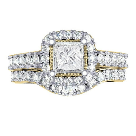 Dazzlingrock Collection 2.00 Carat (ctw) 10K Princess & Round Diamond Ladies Halo Engagement Ring Set 2 CT, Yellow Gold, Size 7