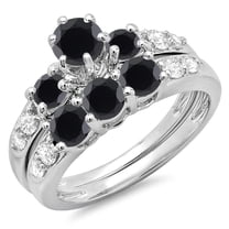 Dazzlingrock Collection 2.00 Carat (ctw) 10k Black & White Diamond 3 Stone Bridal Engagement Ring Set 2 CT, White Gold, Size 5