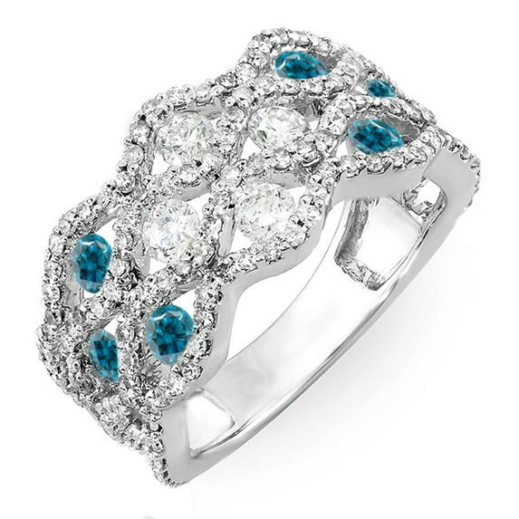 Dazzlingrock Collection 2.00 Carat (ctw) 10k White And Blue Diamond Ladies Cocktail Right Hand Ring 2 CT, White Gold, Size 9