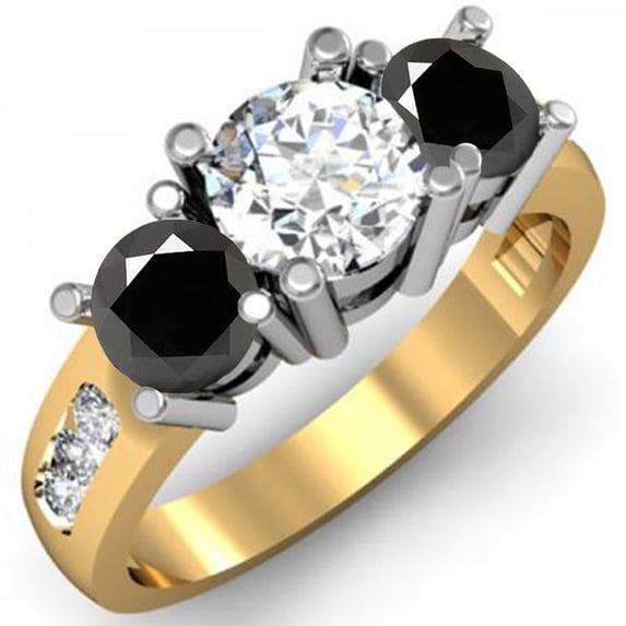 Dazzlingrock Collection 2.00 Carat (ctw) 14K Black & White Diamond 3 Stone Engagement Bridal Ring 2 CT(Size 6