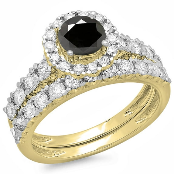 Dazzlingrock Collection 2.00 Carat (ctw) 14K Black & White Diamond Bridal Halo Engagement Ring Set 2 CT, Yellow Gold, Size 8