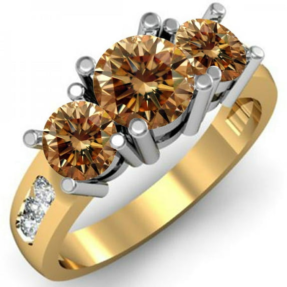 Dazzlingrock Collection 2.00 Carat (ctw) 14K Champagne & White Diamond 3 Stone Engagement Ring 2 CT, Yellow Gold, Size 8.5