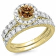 thumbnail image 1 of Dazzlingrock Collection 2.00 Carat (ctw) 14K Champagne & White Diamond Halo Engagement Ring Set 2 CT, Yellow Gold, Size 7.5, 1 of 1