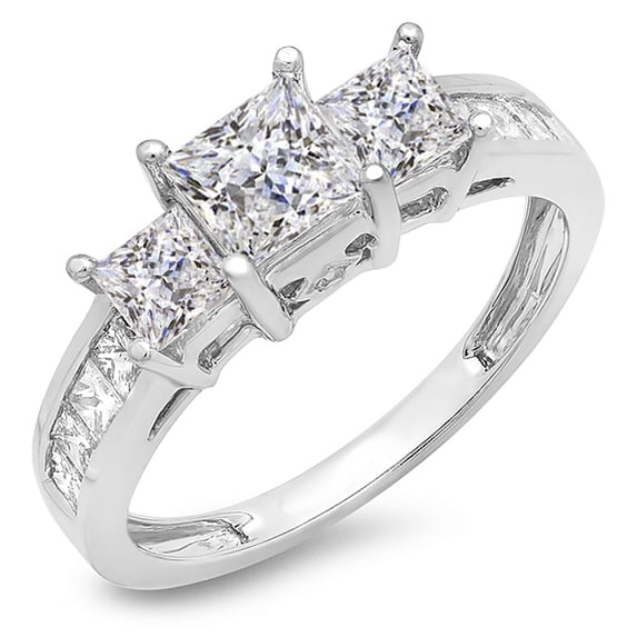 Dazzlingrock Collection 2.00 Carat (ctw) 14K Princess & Round Diamond Bridal 3 Stone Engagement Ring 2 CT, White Gold, Size 4.5