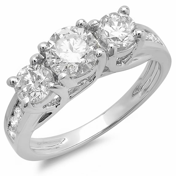 Dazzlingrock Collection 2.00 Carat (ctw) 14K Round Cut Diamond Ladies Bridal 3 Stone Engagement Ring 2 CT, White Gold, Size 7