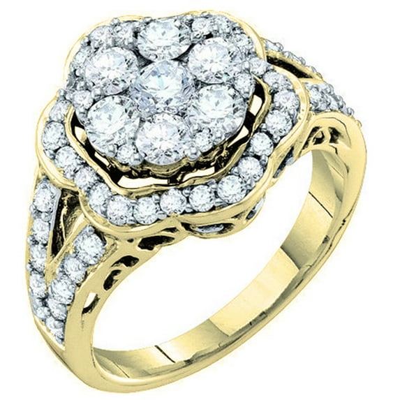 Dazzlingrock Collection 2.00 Carat (ctw) 14K Round Cut White Diamond Cluster Flower Engagement Ring 2 CT, Yellow Gold, Size 8.5