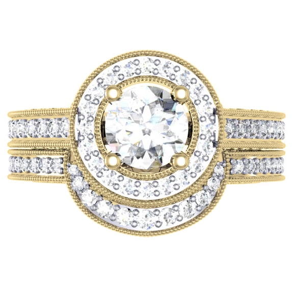 Dazzlingrock Collection 2.00 Carat (ctw) 14K Round Diamond Ladies Halo Bridal Engagement Ring Set 2 CT, Yellow Gold, Size 10