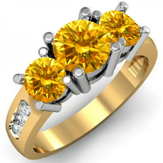 Dazzlingrock Collection 2.00 Carat (ctw) 14K Yellow & White Diamond 3 Stone Engagement Ring 2 CT, Yellow Gold, Size 8.5