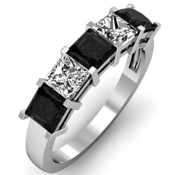 Dazzlingrock Collection 2.00 Carat (ctw) 14k Princess Cut Black and White Diamond Ladies 5 Stone Bridal Wedding Band Anniversary Ring 2 CT, White Gold, Size 5