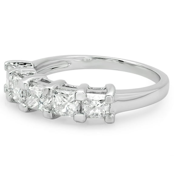 Dazzlingrock Collection 2.00 Carat (ctw) 14k Princess Cut White Diamond Ladies 5 Stone Bridal Wedding Band Anniversary Ring 2 CT, White Gold, Size 5.5