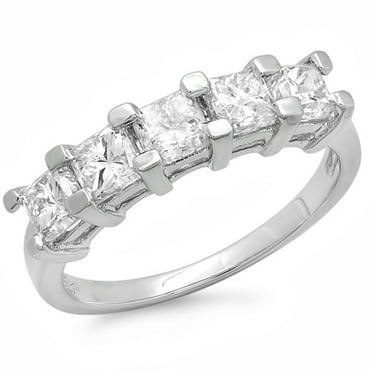 Dazzlingrock Collection 2.00 Carat (ctw) 14k Princess Cut White Diamond Ladies 5 Stone Bridal Wedding Band Anniversary Ring 2 CT, White Gold, Size 8