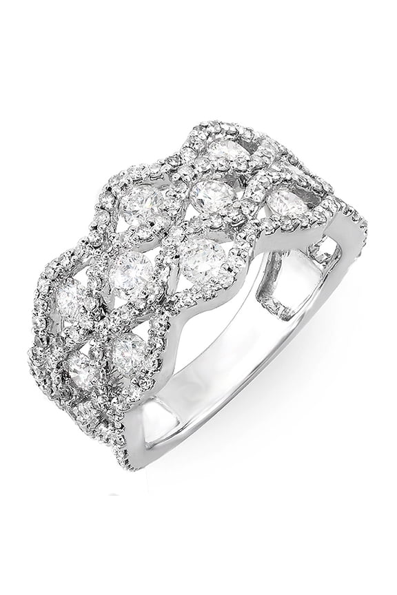 Collection 2.00 Carat (ctw) 14k Round Diamond Ladies Cocktail Right Hand Ring 2 CT, White Gold, Size 7