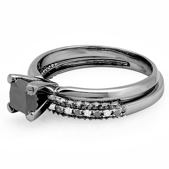 Dazzlingrock Collection 2.00 Carat (ctw) Black Rhodium Plated 10K Black & White Diamond Bridal Set, White Gold, Size 7.5