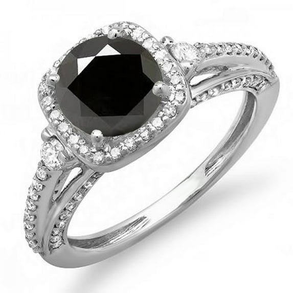 Dazzlingrock Collection 2.10 Carat (ctw) 14K Round Black & White Diamond Engagement Halo Bridal Ring, White Gold, Size 6