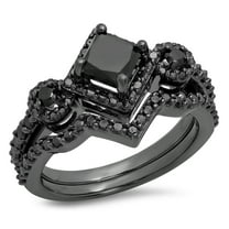 Dazzlingrock Collection 2.10 Carat (ctw) Black Rhodium Plated Sterling Silver Black Diamond Bridal Engagement Set, Size 10