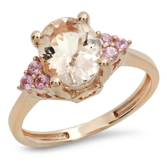 Dazzlingrock Collection 2.15 Carat (ctw) 14K Oval Morganite & Round Pink Sapphire Bridal Engagement Ring, Rose Gold, Size 7
