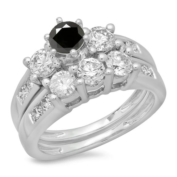 Dazzlingrock Collection 2.25 Carat (ctw) 14K Black & White Diamond 3 Stone Engagement Ring Set 2 1/4 CT, White Gold, Size 9
