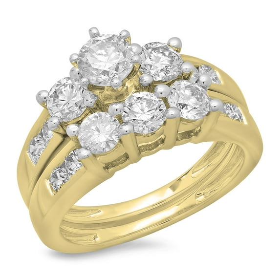 Dazzlingrock Collection 2.25 Carat (ctw) 14K Round Diamond Bridal 3 Stone Engagement Ring Set 2 1/4 CT, Yellow Gold, Size 8
