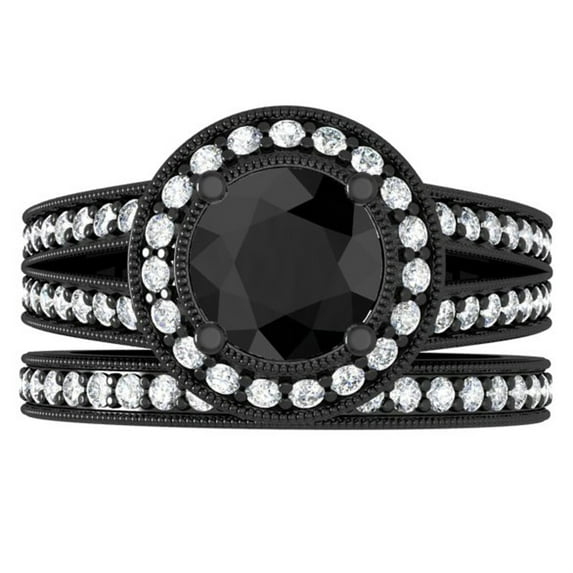 Dazzlingrock Collection 2.25 Carat (ctw) Black Rhodium Plated 14K Round Diamond Split Shank Ring Set, White Gold, Size 8