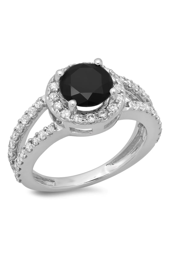 Collection 2.33 Carat (ctw) 14K Black & White Diamond Bridal Split Shank Halo Engagement Ring, White Gold, Size 7