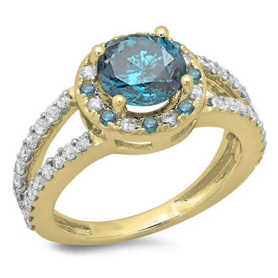 Dazzlingrock Collection 2.33 Carat (ctw) 14K Blue & White Diamond Bridal Split Shank Halo Engagement Ring, Yellow Gold, Size 10