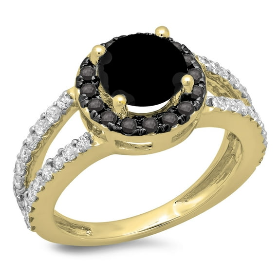 Dazzlingrock Collection 2.33 Carat (ctw) 14K Round Black & White Diamond Split Shank Halo Engagement Ring, Yellow Gold, Size 4.5