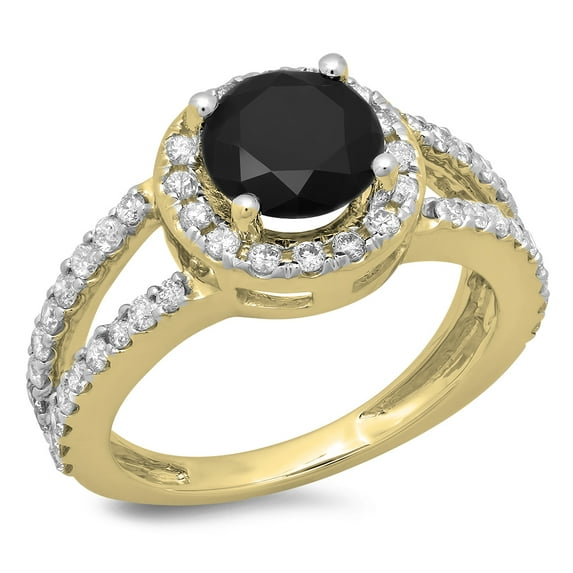 Dazzlingrock Collection 2.33 Carat (ctw) 14K Round Black & White Diamond Split Shank Halo Engagement Ring, Yellow Gold, Size 6