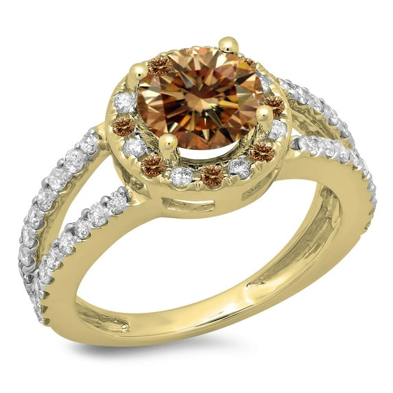 Dazzlingrock Collection 2.33 Carat (ctw) 14K Round Champagne & White Diamond Bridal Halo Engagement Ring, Yellow Gold, Size 4.5