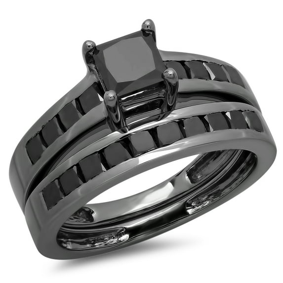 Dazzlingrock Collection 2.35 Carat (ctw) Black Rhodium Plated Sterling Silver Black Diamond Engagement Ring Set, Size 7.5