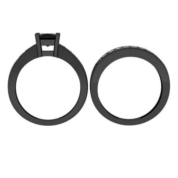 Dazzlingrock Collection 2.35 Carat (ctw) Black Rhodium Plated Sterling Silver Black Diamond Engagement Ring Set, Size 7