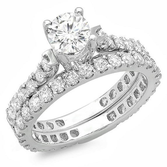 Dazzlingrock Collection 2.40 Carat (ctw) 14K Round White Diamond Ladies Engagement Bridal Ring Set, White Gold, Size 6.5