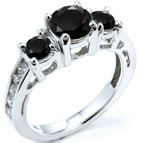 Dazzlingrock Collection 2.55 Carat (ctw) 14k Round Black And White Diamond Ladies Bridal Engagement Ring, White Gold, Size 9