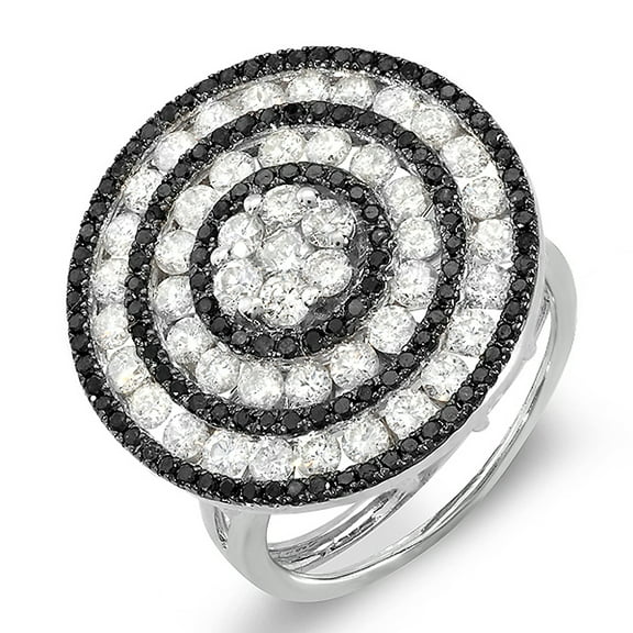 Dazzlingrock Collection 2.60 Carat (ctw) 14k Black & White Round Diamond Ladies Cocktail Ring, White Gold, Size 6.5